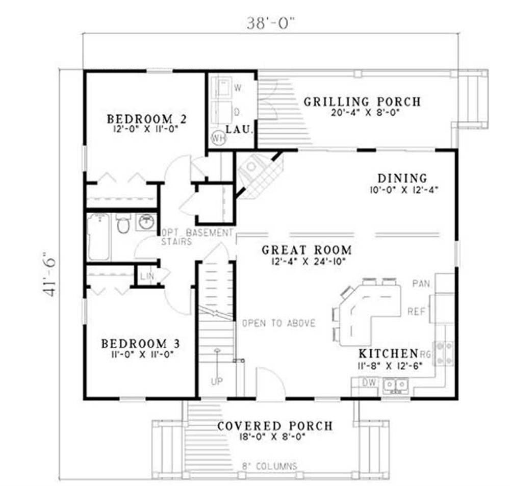 Floor Plan First Story of Log Cabin Plan #153-1196